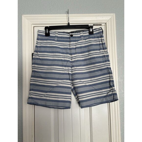 J. Crew Mens Shorts Size 31 Blue White Striped Cotton Chino Casual Flat Front - Picture 1 of 7